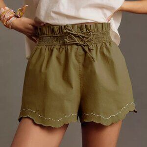 NEW By Anthropologie Women Scallop-Hem High Waist Shorts Moss
